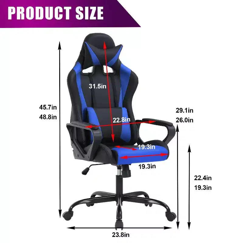 Chaise de bureau de jeu BestMassage Chaise de bureau Chaise d'ordinateur avec accoudoirs Support lombaire pivotant à 360° Chaise de direction pour adultes
