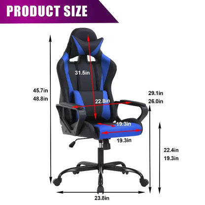 Chaise de bureau de jeu BestMassage Chaise de bureau Chaise d'ordinateur avec accoudoirs Support lombaire pivotant à 360° Chaise de direction pour adultes