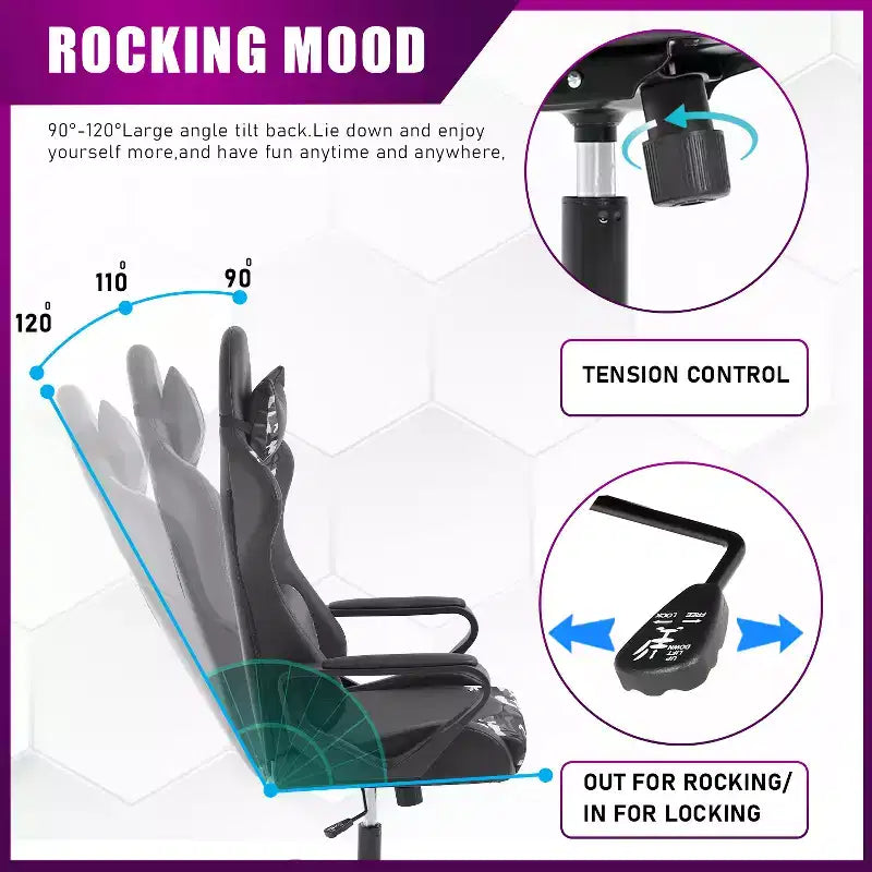 Chaise de bureau de jeu BestMassage Chaise de bureau Chaise d'ordinateur avec accoudoirs Support lombaire pivotant à 360° Chaise de direction pour adultes