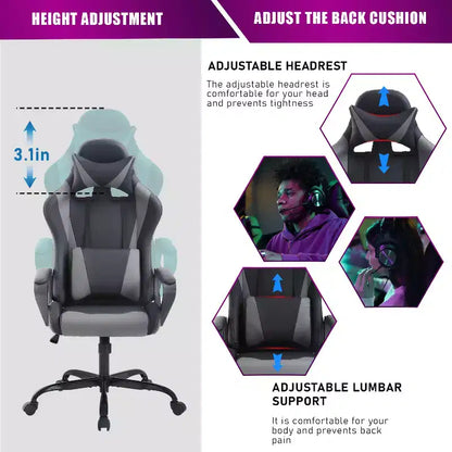 Chaise de bureau de jeu BestMassage Chaise de bureau Chaise d'ordinateur avec accoudoirs Support lombaire pivotant à 360° Chaise de direction pour adultes