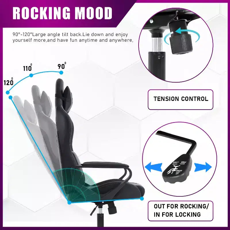 Chaise de bureau de jeu BestMassage Chaise de bureau Chaise d'ordinateur avec accoudoirs Support lombaire pivotant à 360° Chaise de direction pour adultes