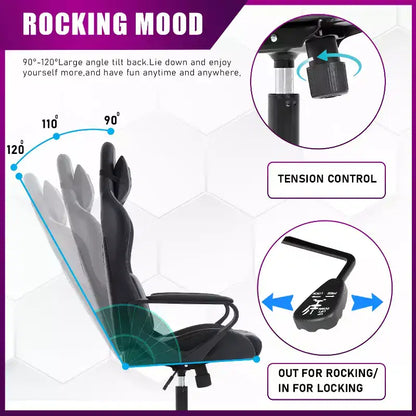 Chaise de bureau de jeu BestMassage Chaise de bureau Chaise d'ordinateur avec accoudoirs Support lombaire pivotant à 360° Chaise de direction pour adultes