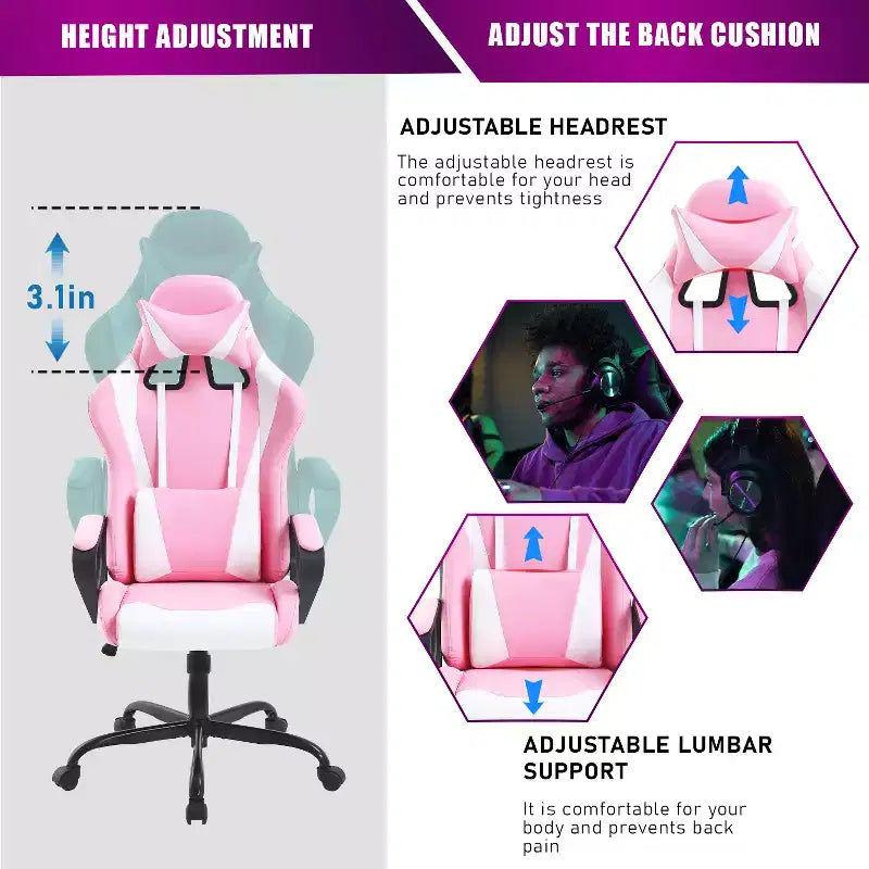 Chaise de bureau de jeu BestMassage Chaise de bureau Chaise d'ordinateur avec accoudoirs Support lombaire pivotant à 360° Chaise de direction pour adultes