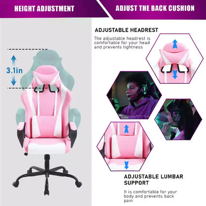 Chaise de bureau de jeu BestMassage Chaise de bureau Chaise d'ordinateur avec accoudoirs Support lombaire pivotant à 360° Chaise de direction pour adultes