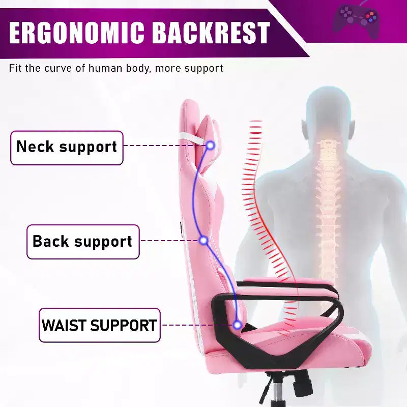 Chaise de bureau de jeu BestMassage Chaise de bureau Chaise d'ordinateur avec accoudoirs Support lombaire pivotant à 360° Chaise de direction pour adultes