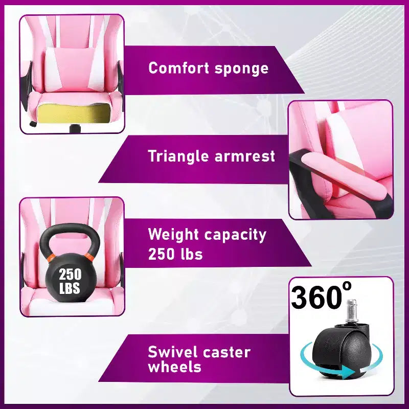 Chaise de bureau de jeu BestMassage Chaise de bureau Chaise d'ordinateur avec accoudoirs Support lombaire pivotant à 360° Chaise de direction pour adultes