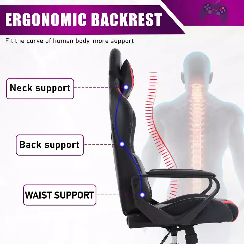 Chaise de bureau de jeu BestMassage Chaise de bureau Chaise d'ordinateur avec accoudoirs Support lombaire pivotant à 360° Chaise de direction pour adultes