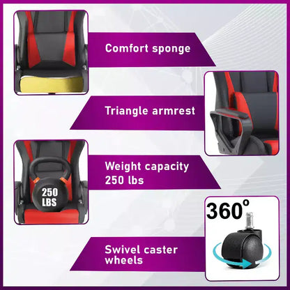 Chaise de bureau de jeu BestMassage Chaise de bureau Chaise d'ordinateur avec accoudoirs Support lombaire pivotant à 360° Chaise de direction pour adultes