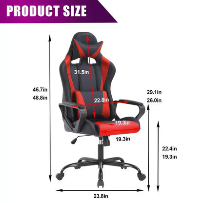 Chaise de bureau de jeu BestMassage Chaise de bureau Chaise d'ordinateur avec accoudoirs Support lombaire pivotant à 360° Chaise de direction pour adultes