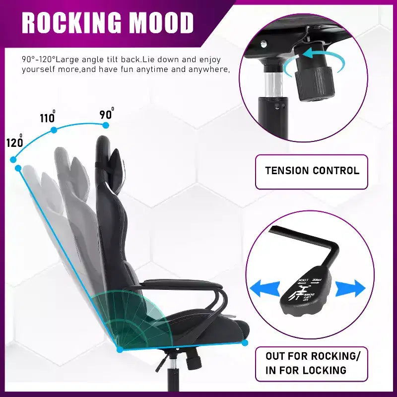 Chaise de bureau de jeu BestMassage Chaise de bureau Chaise d'ordinateur avec accoudoirs Support lombaire pivotant à 360° Chaise de direction pour adultes