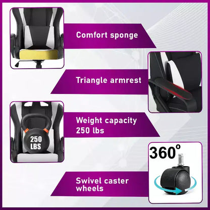 Chaise de bureau de jeu BestMassage Chaise de bureau Chaise d'ordinateur avec accoudoirs Support lombaire pivotant à 360° Chaise de direction pour adultes