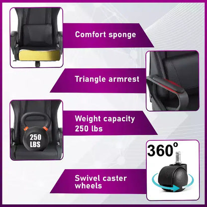 Chaise de bureau de jeu BestMassage Chaise de bureau Chaise d'ordinateur avec accoudoirs Support lombaire pivotant à 360° Chaise de direction pour adultes