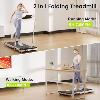 DeerRun A6 Plus 2026 Slim 2-in-1 Folding Treadmill with 5% Incline, Bluetooth & Remote Control, 300lbs