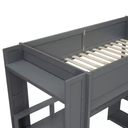 Lit mezzanine de jeu Whisen 87.1''L x 49.4''W en bois avec bureau, étagères de rangement multiples, lumières LED et station de recharge