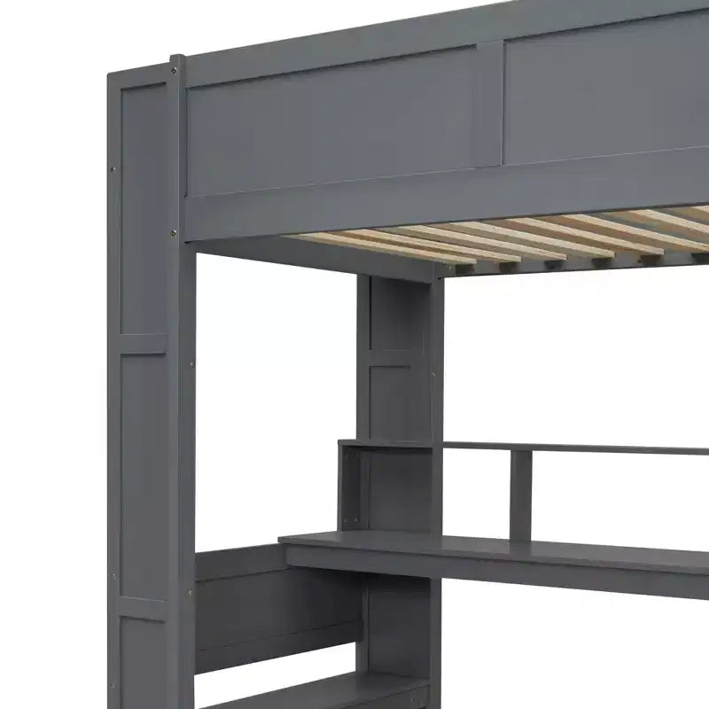 Lit mezzanine de jeu Whisen 87.1''L x 49.4''W en bois avec bureau, étagères de rangement multiples, lumières LED et station de recharge