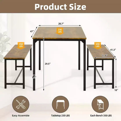 EROMMY Dining Set for 4-6, Extra-Long Table with 2 Benches