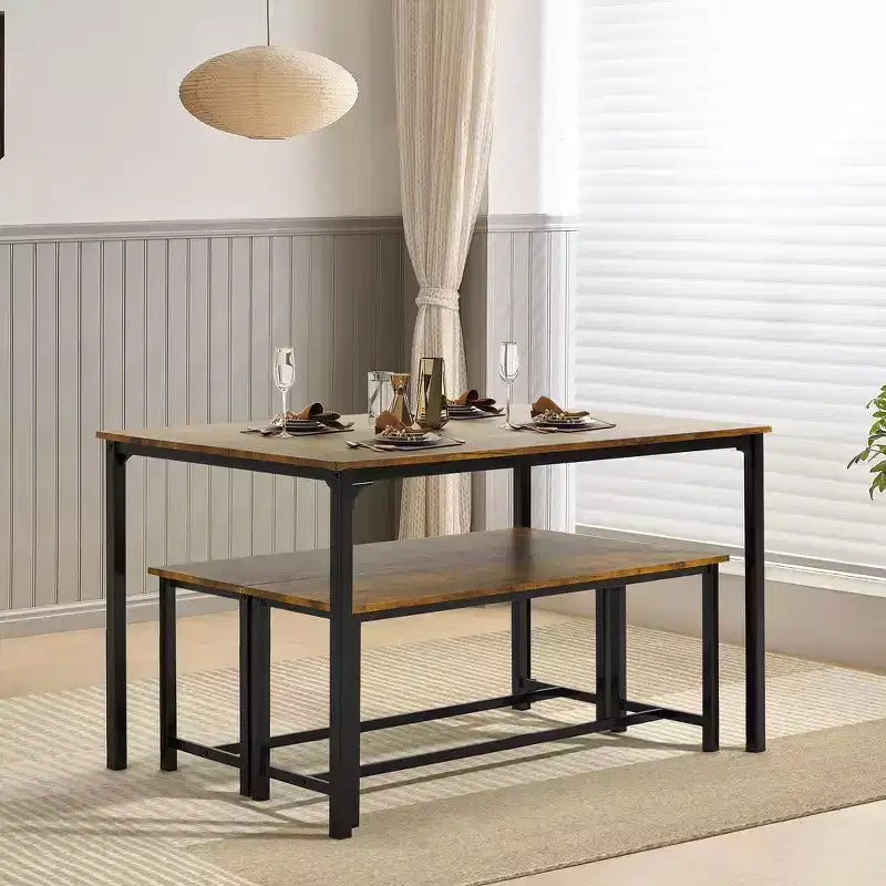 EROMMY Dining Set for 4-6, Extra-Long Table with 2 Benches