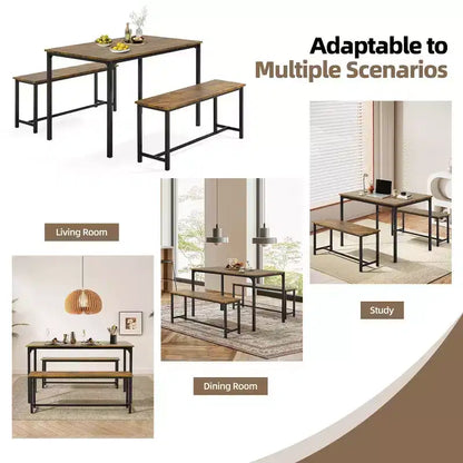 EROMMY Dining Set for 4-6, Extra-Long Table with 2 Benches