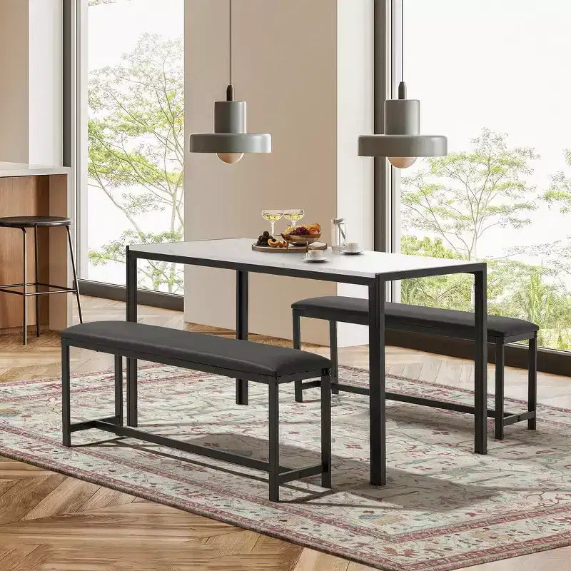 EROMMY Space-Saving Dining Table Set,Featuring a Stylish Faux Marble or Wood Grain Table with Modern Chairs