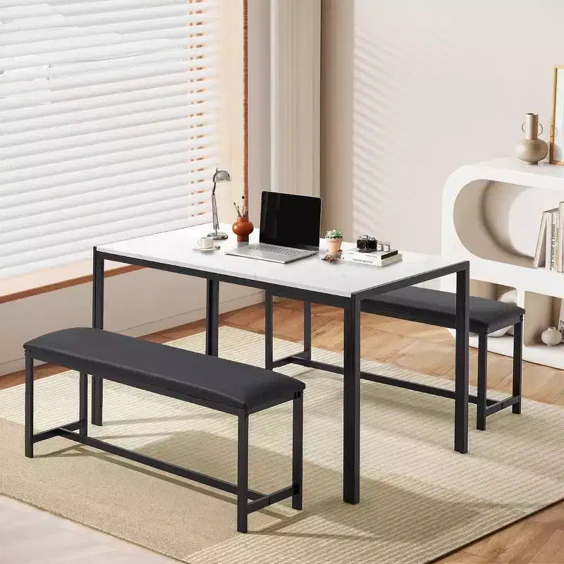 EROMMY Space-Saving Dining Table Set,Featuring a Stylish Faux Marble or Wood Grain Table with Modern Chairs