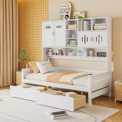Twin/Full Size Wooden Daybed with 2 Drawers, All-in-One Cabinet and Shelves - ModernLuxe