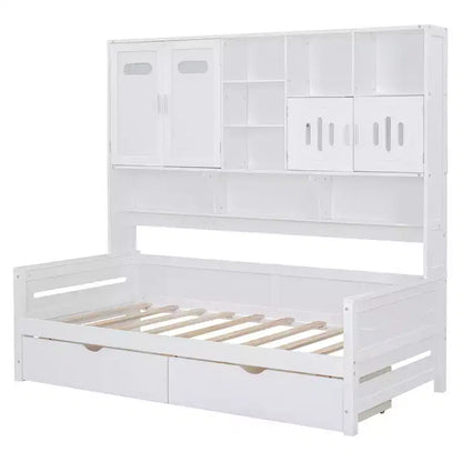 Twin/Full Size Wooden Daybed with 2 Drawers, All-in-One Cabinet and Shelves - ModernLuxe