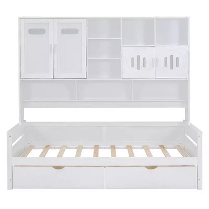 Twin/Full Size Wooden Daybed with 2 Drawers, All-in-One Cabinet and Shelves - ModernLuxe