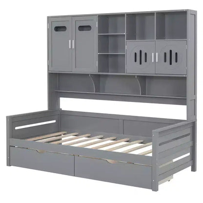 Twin/Full Size Wooden Daybed with 2 Drawers, All-in-One Cabinet and Shelves - ModernLuxe