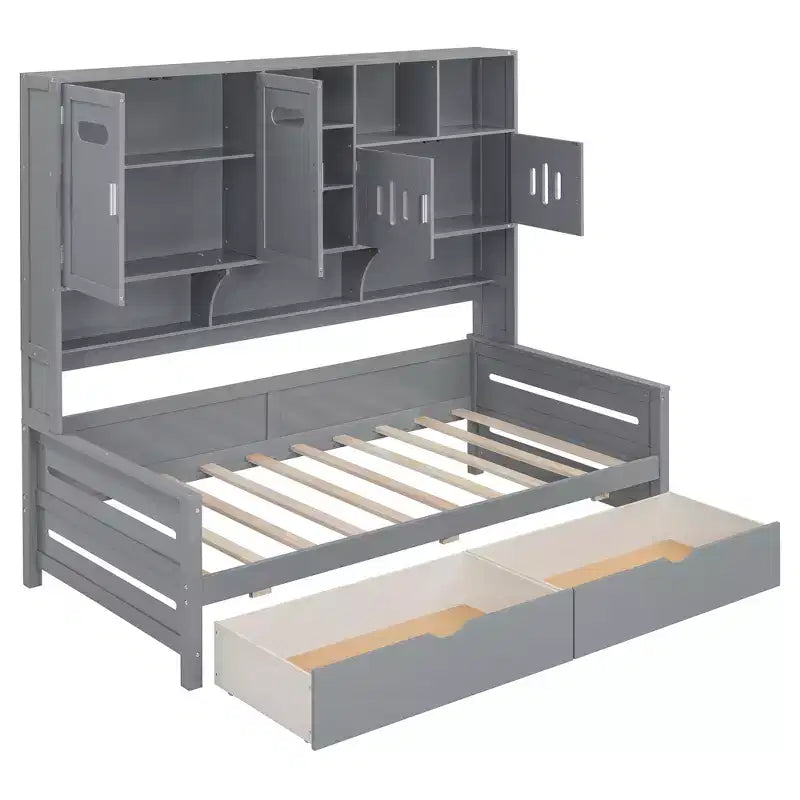 Twin/Full Size Wooden Daybed with 2 Drawers, All-in-One Cabinet and Shelves - ModernLuxe
