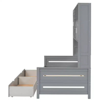 Twin/Full Size Wooden Daybed with 2 Drawers, All-in-One Cabinet and Shelves - ModernLuxe