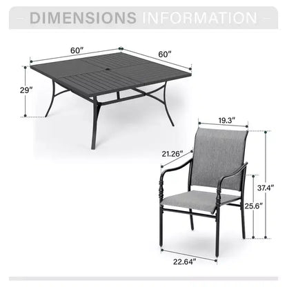Ensemble de salle à manger d'extérieur Captiva Designs 9 pièces avec grande table carrée en métal à lattes et chaises à cadre en acier