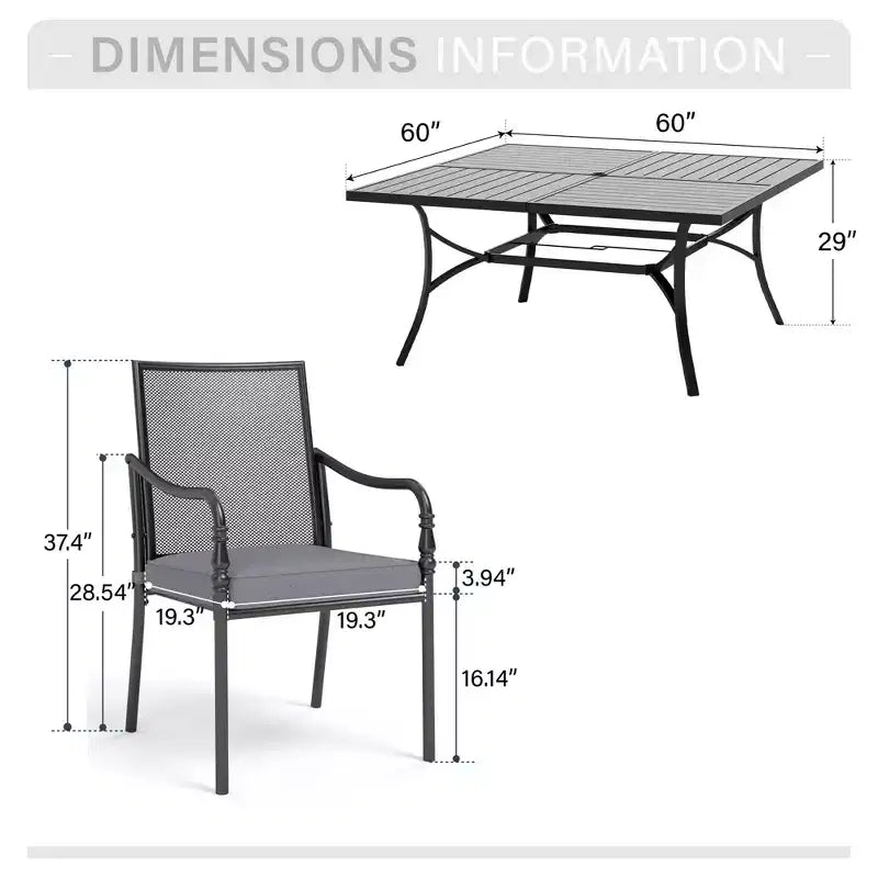 Ensemble de salle à manger d'extérieur Captiva Designs 9 pièces avec grande table carrée en métal à lattes et chaises à cadre en acier