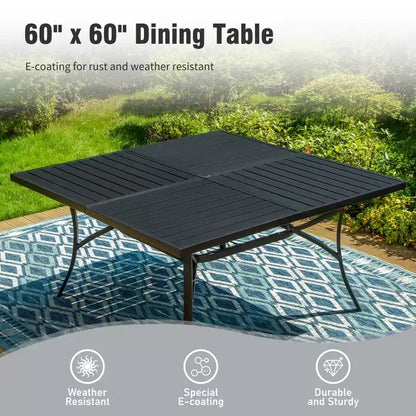 Ensemble de salle à manger d'extérieur Captiva Designs 9 pièces avec grande table carrée en métal à lattes et chaises à cadre en acier