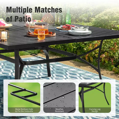 Ensemble de salle à manger d'extérieur Captiva Designs 9 pièces avec grande table carrée en métal à lattes et chaises à cadre en acier