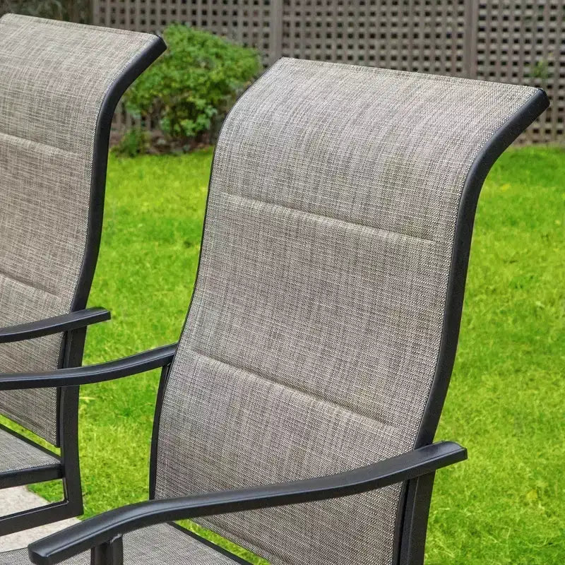 Captiva Designs 7pc Outdoor Slat-top Rectangle Steel Dining Table & Grayish Brown Padded Sling Chairs