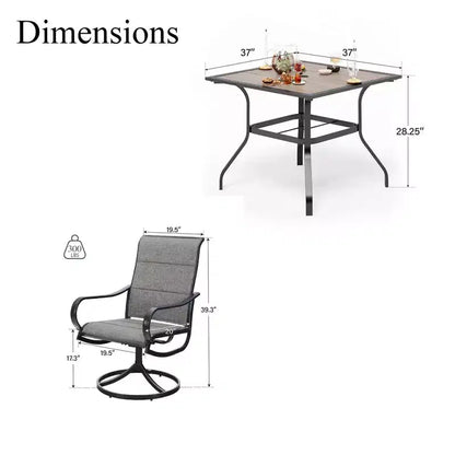Captiva Designs - Ensemble de salle à manger d'extérieur 5 pièces avec table carrée effet bois, trou pour parasol et chaises pivotantes en textilène