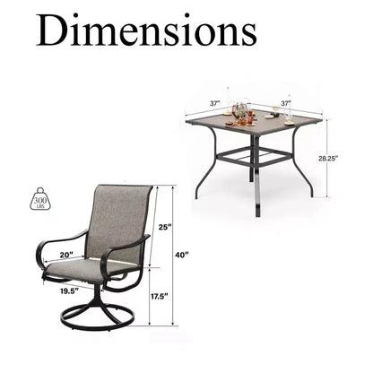 Captiva Designs - Ensemble de salle à manger d'extérieur 5 pièces avec table carrée effet bois, trou pour parasol et chaises pivotantes en textilène