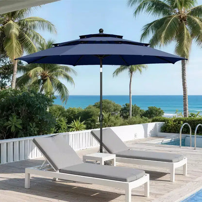 Captiva Designs 6pc Outdoor Patio Square Steel Dining Table with Stackable Metal Chairs and Market Umbrella