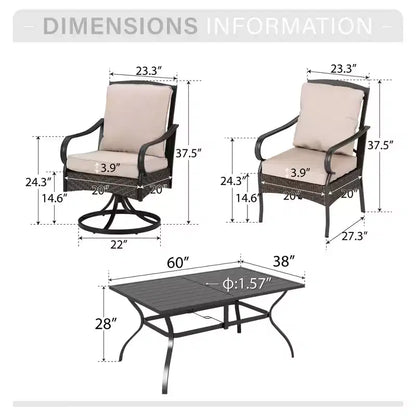 Ensemble de salle à manger d'extérieur Captiva Designs 7 pièces avec table rectangulaire à lattes, chaises fixes en rotin et métal et fauteuils pivotants