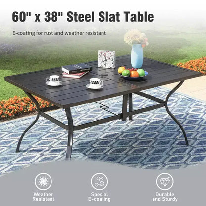 Ensemble de salle à manger d'extérieur Captiva Designs 7 pièces avec table rectangulaire à lattes, chaises fixes en rotin et métal et fauteuils pivotants