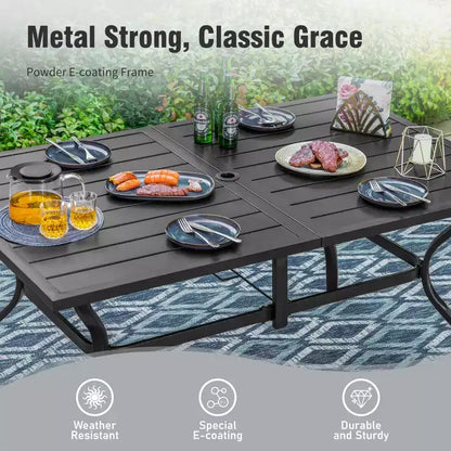 Ensemble de salle à manger d'extérieur Captiva Designs 7 pièces avec table rectangulaire à lattes, chaises fixes en rotin et métal et fauteuils pivotants