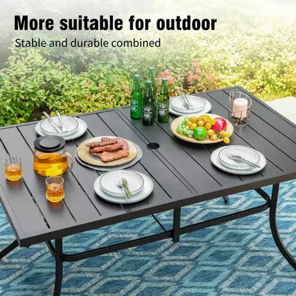 Captiva Designs 7pc Patio Dining Set with Rectangle Steel Table & Rattan Metal Arm Chairs