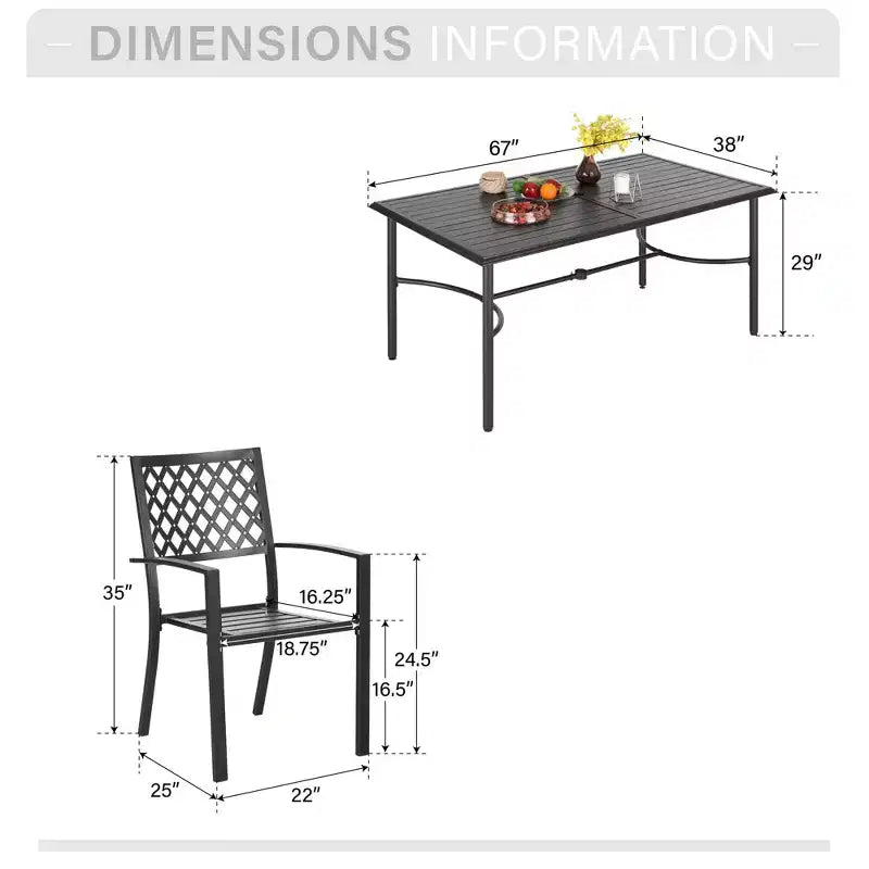 Captiva Designs 7pc Patio Dining Set with Slat-top Rectangle Table & Metal Stackable Chairs