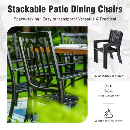 Captiva Designs 7pc Patio Dining Set with Slat-top Rectangle Table & Metal Stackable Chairs