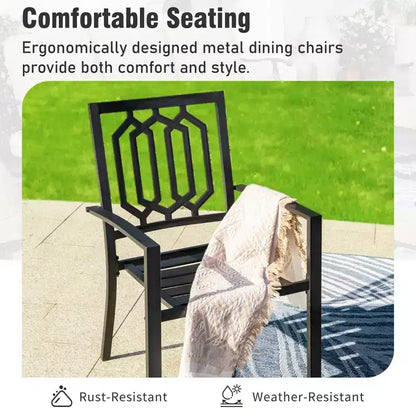 Captiva Designs 7pc Patio Dining Set with Slat-top Rectangle Table & Metal Stackable Chairs