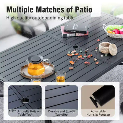 Captiva Designs 7pc Patio Dining Set with Slat-top Rectangle Table & Metal Stackable Chairs