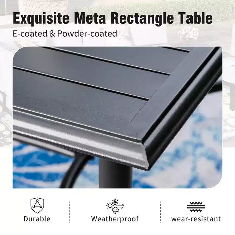 Captiva Designs 7pc Patio Dining Set with Slat-top Rectangle Table & Metal Stackable Chairs