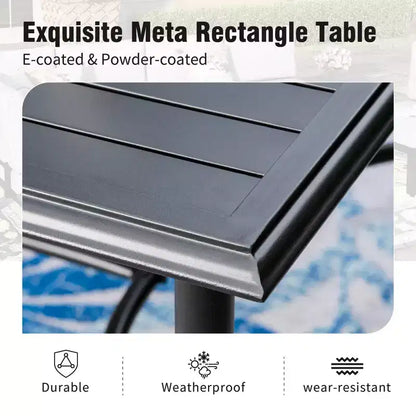Captiva Designs 7pc Patio Dining Set with Slat-top Rectangle Table & Metal Stackable Chairs