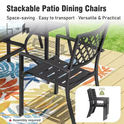 Captiva Designs 7pc Patio Dining Set with Slat-top Rectangle Table & Metal Stackable Chairs