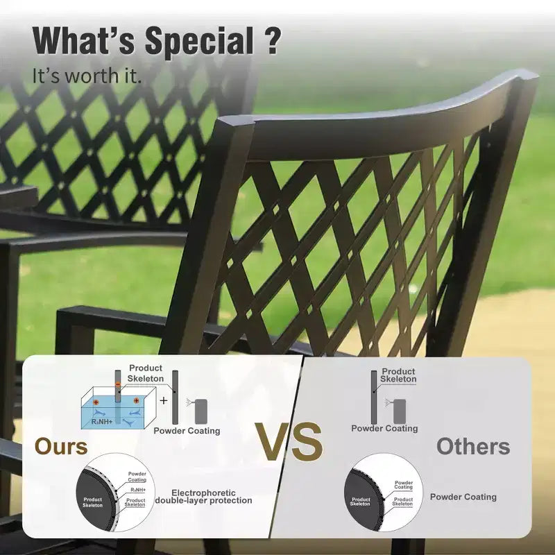Captiva Designs 7pc Patio Dining Set with Slat-top Rectangle Table & Metal Stackable Chairs